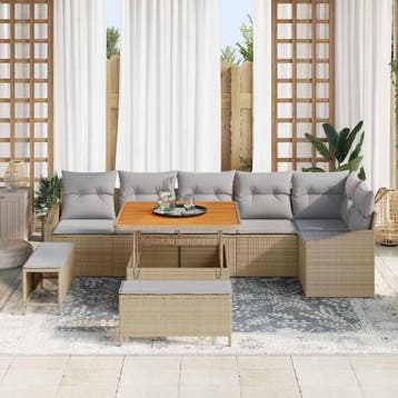 vidaXL Tuinbank Set 9 st 7-Aantal zitplaatsen Beige Poly, Verzenden, Nieuw