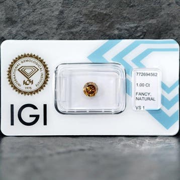 1 pcs Diamant (Couleur naturelle) - 1.00 ct - Rond - Fancy, Nieuw