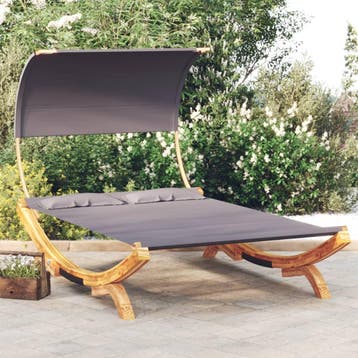 vidaXL Loungebed met luifel 165x203x126 cm gebogen hout, Tuin en Terras, Verzenden, Nieuw