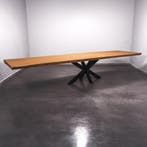 Boomstamtafel, Eettafel 420x110 massief hardhout, metaalpoot, Huis en Inrichting, Tafels | Eettafels, Overige houtsoorten, Robuust Modern