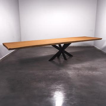 Boomstamtafel, Eettafel 420x110 massief hardhout, metaalpoot, Huis en Inrichting, Tafels | Eettafels, Overige houtsoorten, Robuust Modern