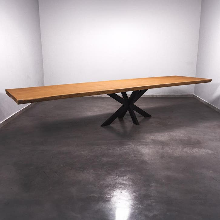 Boomstamtafel, Eettafel 420x110 massief hardhout, metaalpoot, Huis en Inrichting, Tafels | Eettafels, 100 tot 150 cm, 200 cm of meer