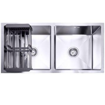 Lendo Online Évier Double Inox 87×44 Argent avec Égouttoir