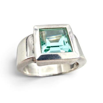 Zonder minimumprijs - Ring Zilver - groene kwarts, Nieuw