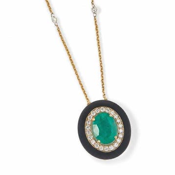 Halsketting - 14 karaat Geel goud - 2.46ct. tw. Smaragd -, Handtassen en Accessoires, Kettingen, Nieuw