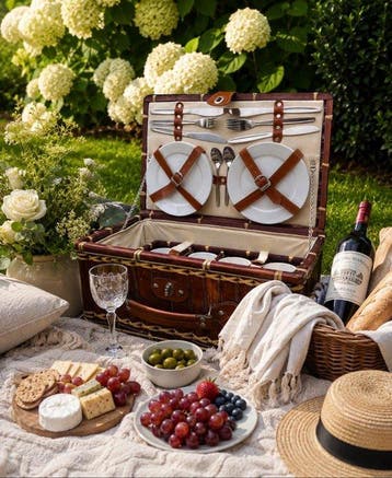Picknickmand - Luxe Bamboe Picknickmand klassieke, Engelse