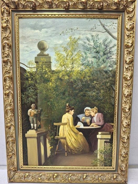 École belge (XX) - Kaartnamiddag, Antiquités & Art, Art | Peinture | Classique