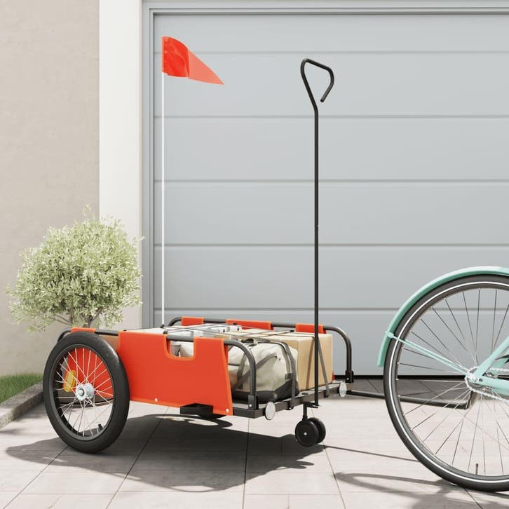 vidaXL Fietstrailer oxford stof en ijzer oranje en zwart, Vélos & Vélomoteurs, Accessoires vélo | Remorques, Envoi