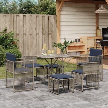 vidaXL 7-delige tuineetset met kussens grijs poly rattan, Verzenden, Nieuw