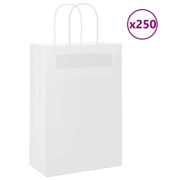 vidaXL Papieren zakjes 250 st met hengsels 21x11x31 cm wit, Verzenden