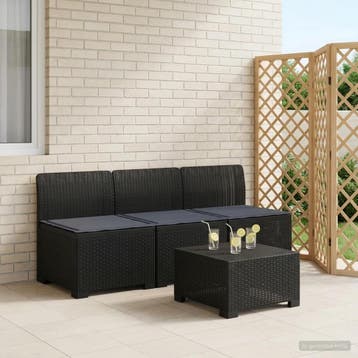 vidaXL 3-Zits Tu bank met Kussens Rattan Look PP Antraciet, Tuin en Terras, Verzenden, Nieuw