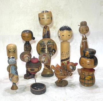 5/poupées kokeshi en bois vintage - Bois - Japon - XXe