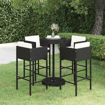 vidaXL 5-delige Tuinbarset met kussens poly rattan zwart, Tuin en Terras, Verzenden, Nieuw