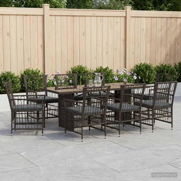 vidaXL Buiten Eettafel Set 9 st Zwart poly rattan, Tuin en Terras, Verzenden, Nieuw