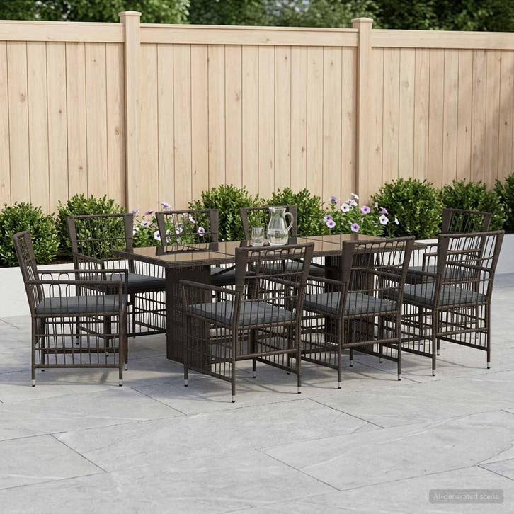vidaXL Buiten Eettafel Set 9 st Zwart poly rattan, Tuin en Terras, Tuinsets en Loungesets, Nieuw, Verzenden