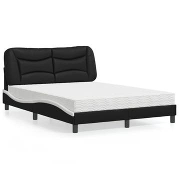 vidaXL Bed met matras Hvar kunstleer zwart en wit 140x200, Verzenden, Nieuw