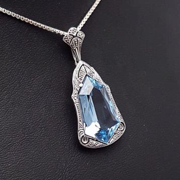 Argent, Art déco, spinelle bleue (testé) - Collier avec