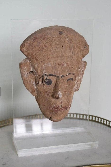 Oud-Egyptisch Hout Sarcofaagmasker. Spaanse, Collections, Minéraux & Fossiles