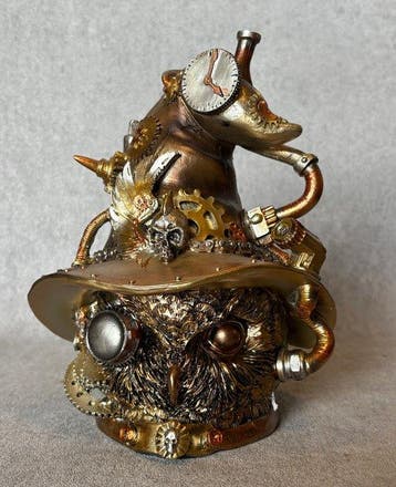 Beeld, “Steampunk” uil - 21 cm - Hars, Antiek en Kunst