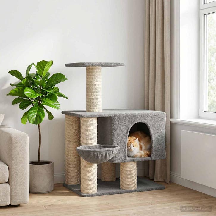 vidaXL Kattentoren met sisal krabpalen Lichtgrijs 96 cm, Dieren en Toebehoren, Katten-accessoires, Nieuw, Verzenden