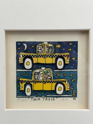 James Rizzi (1950-2011) - TWIN TAXIS3D silkscreen