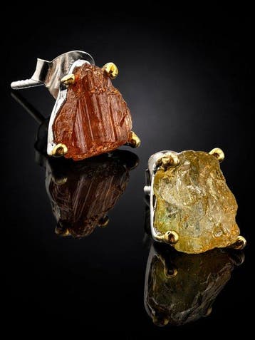 Ruwe toermalijnkristal oorbellen - 925 zilver - moderne