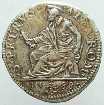 Italië, Pauselijke Staat Papa Sisto V. Testone 1588, Postzegels en Munten