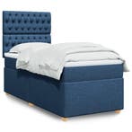 vidaXL Boxspring met matras stof blauw 90x200 cm, Verzenden