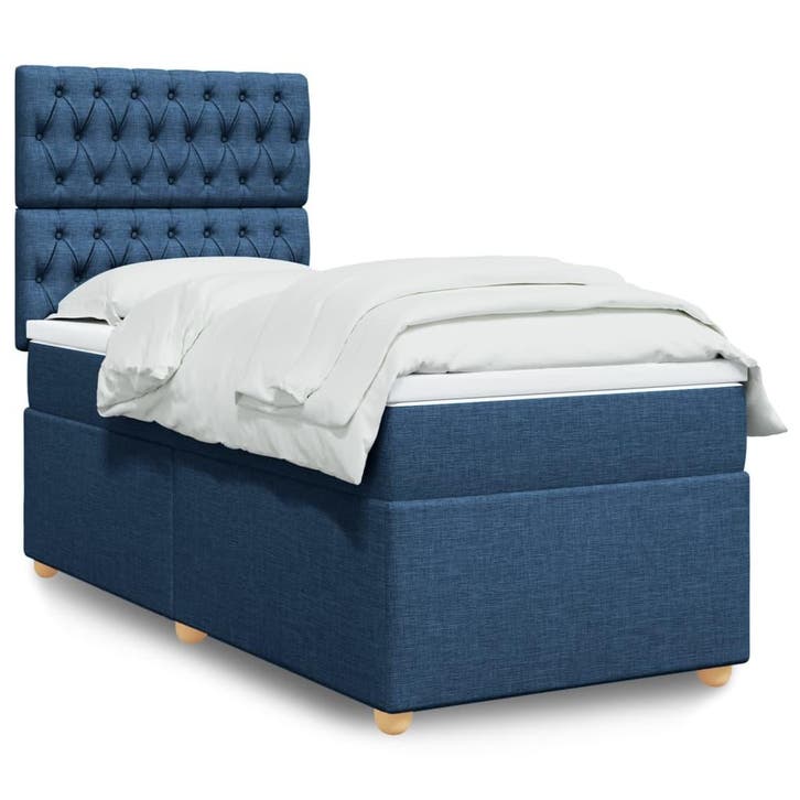 vidaXL Boxspring met matras stof blauw 90x200 cm, Maison & Meubles, Chambre à coucher | Lits, Envoi