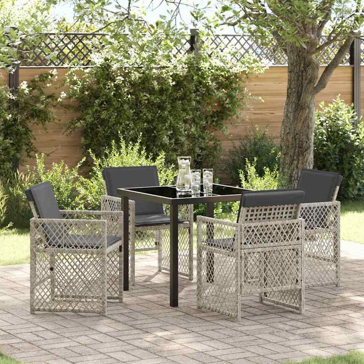 vidaXL Tuin Eettafel Set 5 pcs Lichtgrijs poly rattan, Tuin en Terras, Tuinsets en Loungesets, Nieuw, Verzenden