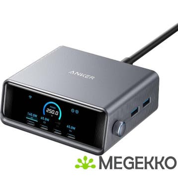 Anker Prime 6-in-1 Snellader 250W 4C/2A met Display Zwart, Verzenden