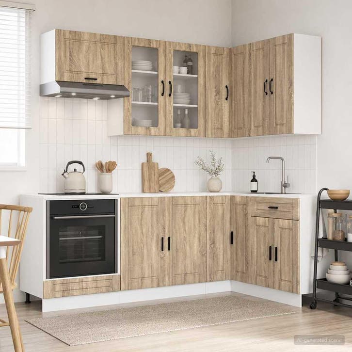 vidaXL Keukenblok PORTO 8 st Sonoma Eiken Bewerkt hout, Huis en Inrichting, Kasten | Overige, Nieuw, Verzenden