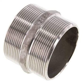 Dubbele Nippel G2 1/2 RVS Vlakke Afdichting 16bar 78mm Hex, Verzenden, Nieuw