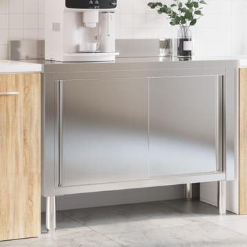 vidaXL Keukenwerktafel met schuifdeuren roestvrijstaal, Verzenden