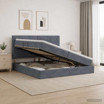 vidaXL LED opbergbed met matras Donkergrijs 200 x 200 cm, Verzenden, Nieuw