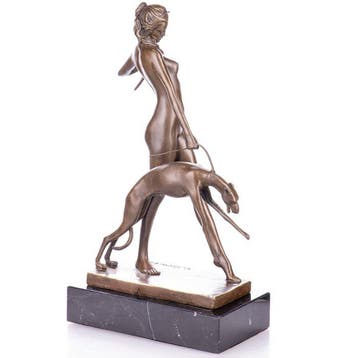 Figuur - Art Deco Bronzefigur Diana mit Hund nach E.McCartan