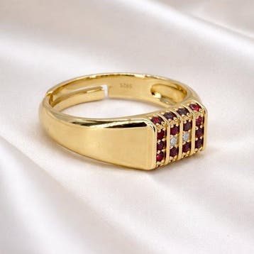 Zonder minimumprijs - Ring Verguld Robijn - Diamant -, Handtassen en Accessoires, Ringen, Nieuw