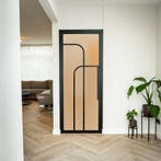 Stalen Binnendeur - Zwart - 4 Vlaks rond - Mat glas, Minder dan 80 cm, Binnendeur, Nieuw, Metaal