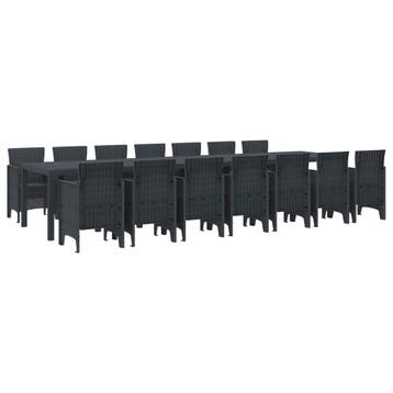 vidaXL Tuin eettafelset met kussens 15 st Antraciet PP, Verzenden, Nieuw