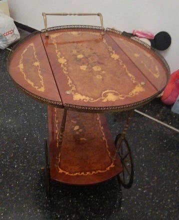 Chariot de service - bois de burl - Chariot-bar vintage