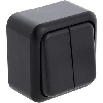Q-LINK Dubbele serieschakelaar mat zwart 2-knops opbouw 250V, Verzenden, Nieuw