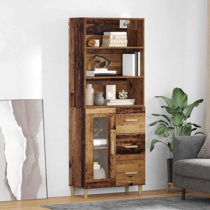 vidaXL Highboard met lade Oud Hout 69,5 x 34 x 180 cm, Maison & Meubles, Armoires | Dressoirs, Envoi