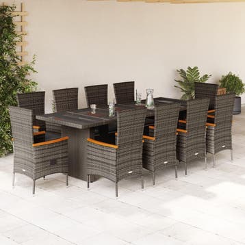 vidaXL 11-delige Tuinset met kussens poly rattan grijs, Verzenden, Nieuw, Tuinset