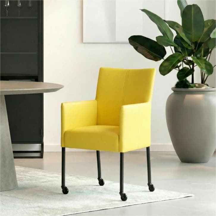 Set van 10 Leren eetkamerstoelen Comfort met wieltjes -, Huis en Inrichting, Stoelen, Nieuw, Leer, Ophalen of Verzenden