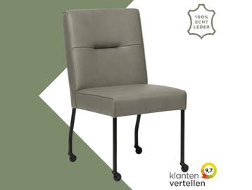 Leren eetkamerstoel met wieltjes Lucky, Huis en Inrichting, Stoelen, Bohemian, Industrieel, Modern, Scandinavisch, Nieuw, Leer