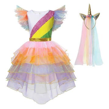 Prinsessenjurk - Unicorn jurk (3-delig) - Kleedje, Verzenden, Nieuw