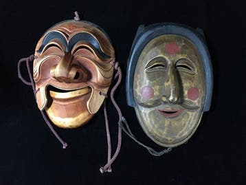 Masker - Set van 2 vintage Koreaanse Hahoe-tal houten