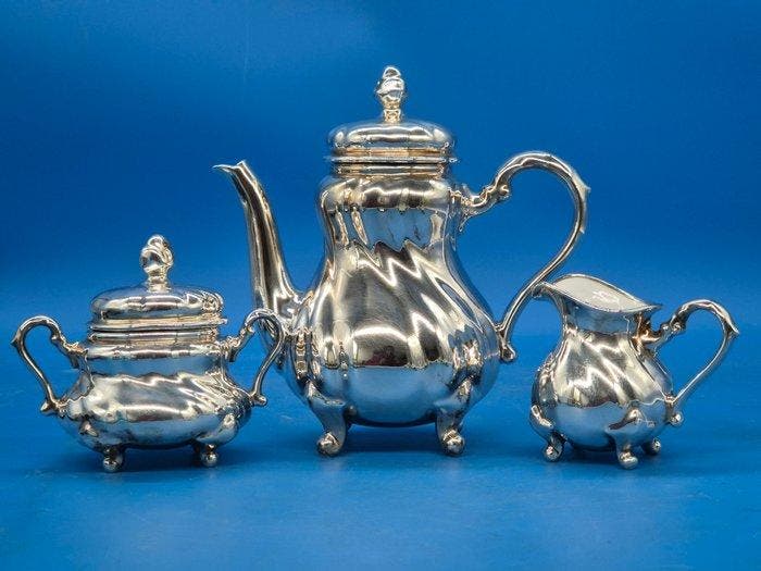 Spahr – Silber-Kernstück 3-teilig – Porzellan mit 1000er, Antiek en Kunst, Antiek | Meubels | Tafels