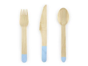 Houten Bestek Lichtblauw 16cm 18 delig, Verzenden, Nieuw