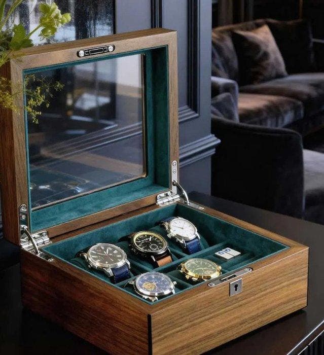 Prestige - Sieradendoos - Horlogedoos van walnootfineer -, Antiquités & Art, Art | Objets design